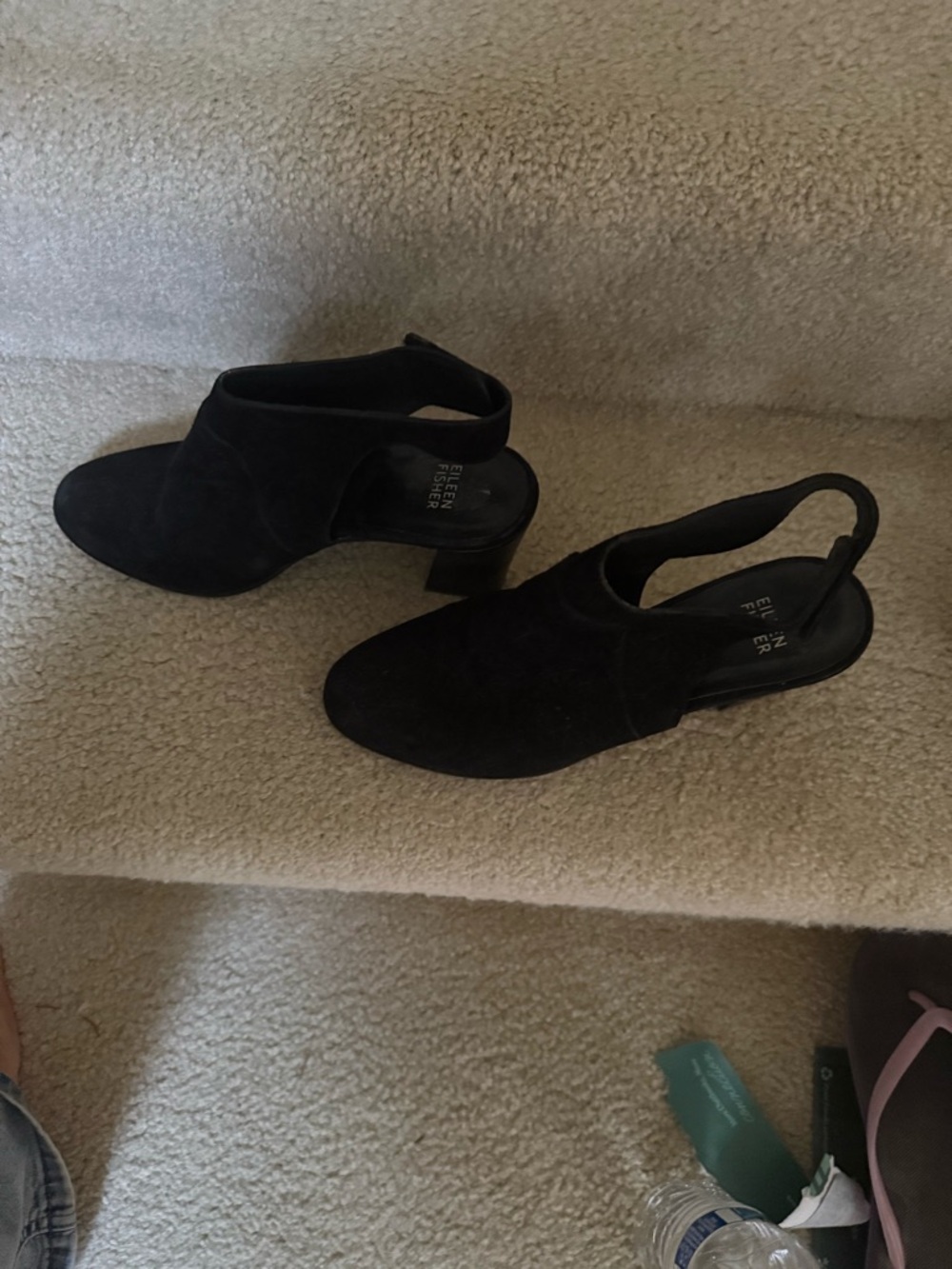 Eileen Fisher Black Suede Slingback Block Heel Pumps - Picture 2 of 4